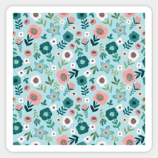 Botanical Pink And Blue Spring Garden Floral Sticker